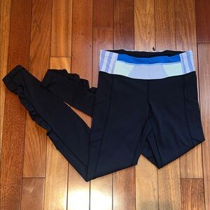 lululemon athletica Black Leggings with Blue and Light Blue Waistband